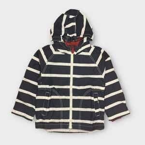 Mini Boden Black & White Striped W/ Red Lining Rain Jacket